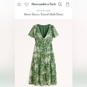 Abercrombie & Fitch Short Sleeve Tiered MIDI Dress in Green Floral